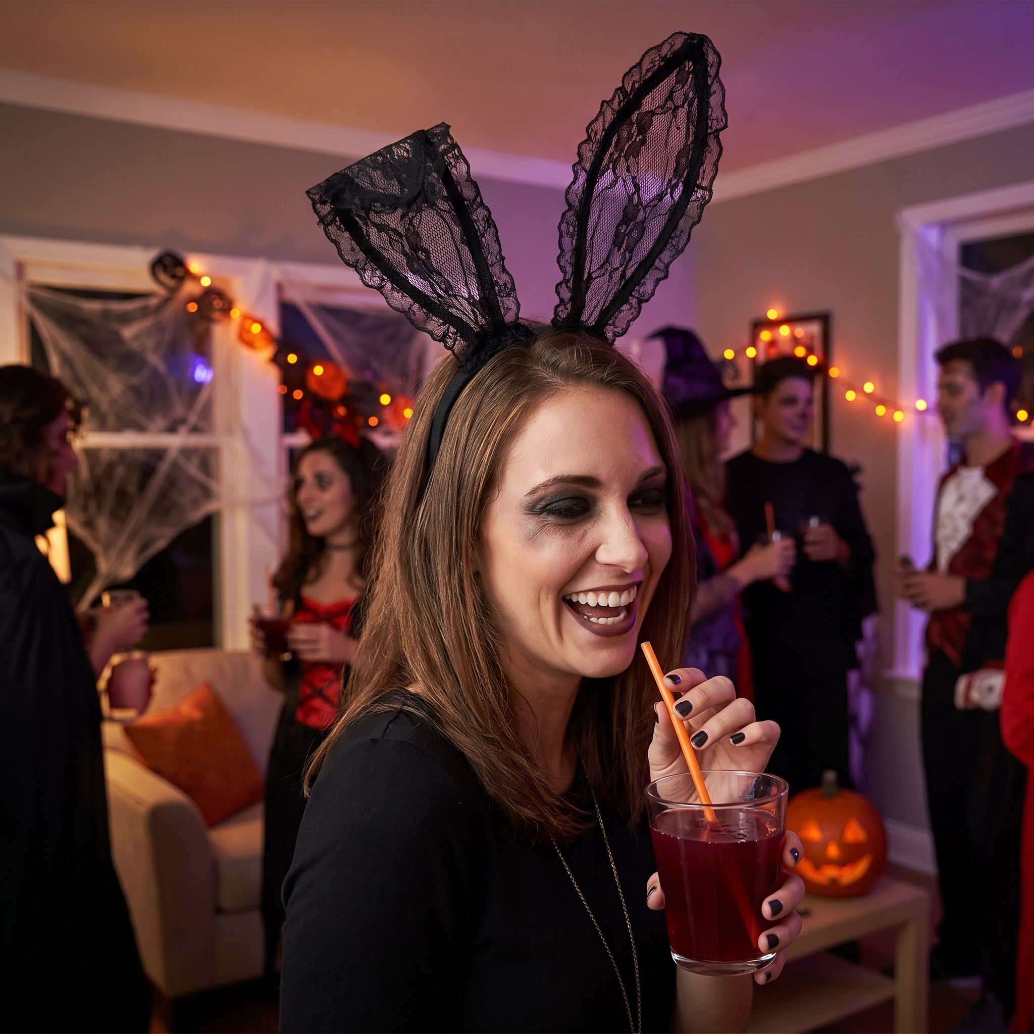Black Lace Bunny Ears Headband for Halloween