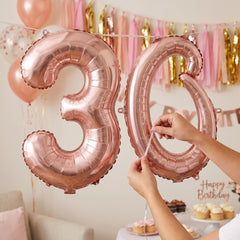 Rose Gold Script Number 0 Foil Balloon - 8 Inch, Air-Filled
