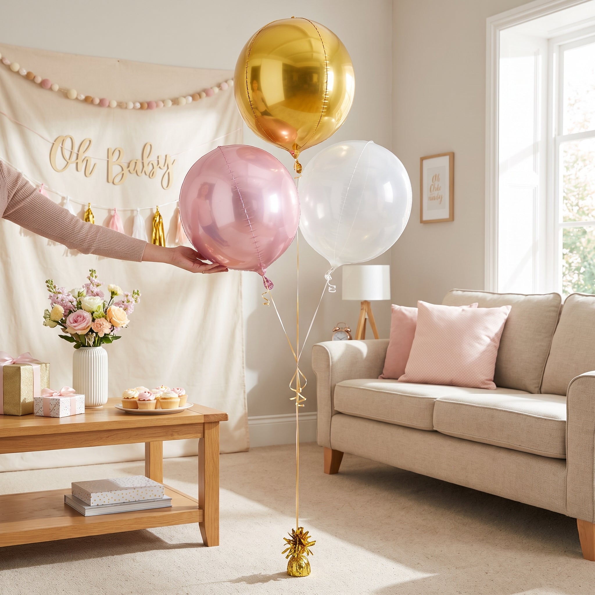 Pastel Pink Orbz Geometric Foil Balloon Bunch