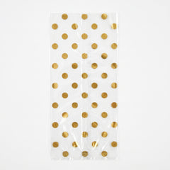 Gold Polka Dot Wedding Treat Bags with Bows - 12 Pack