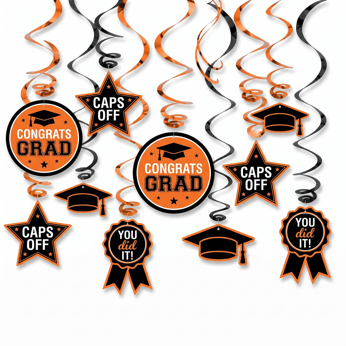 Orange Graduation Swirl Hanging Decorations - 12 Pack