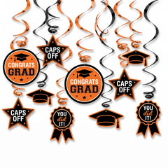 Orange Graduation Swirl Hanging Decorations - 12 Pack