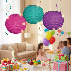 Sparkle Paper Lantern Hanging Decorations - Pink, Teal, and Purple, 9.5-In, 3-Pack