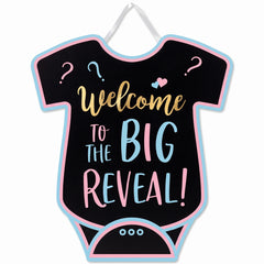 "Welcome to the Big Reveal" Onesie Hanging Sign, 14-Inch Gender Reveal Decoration