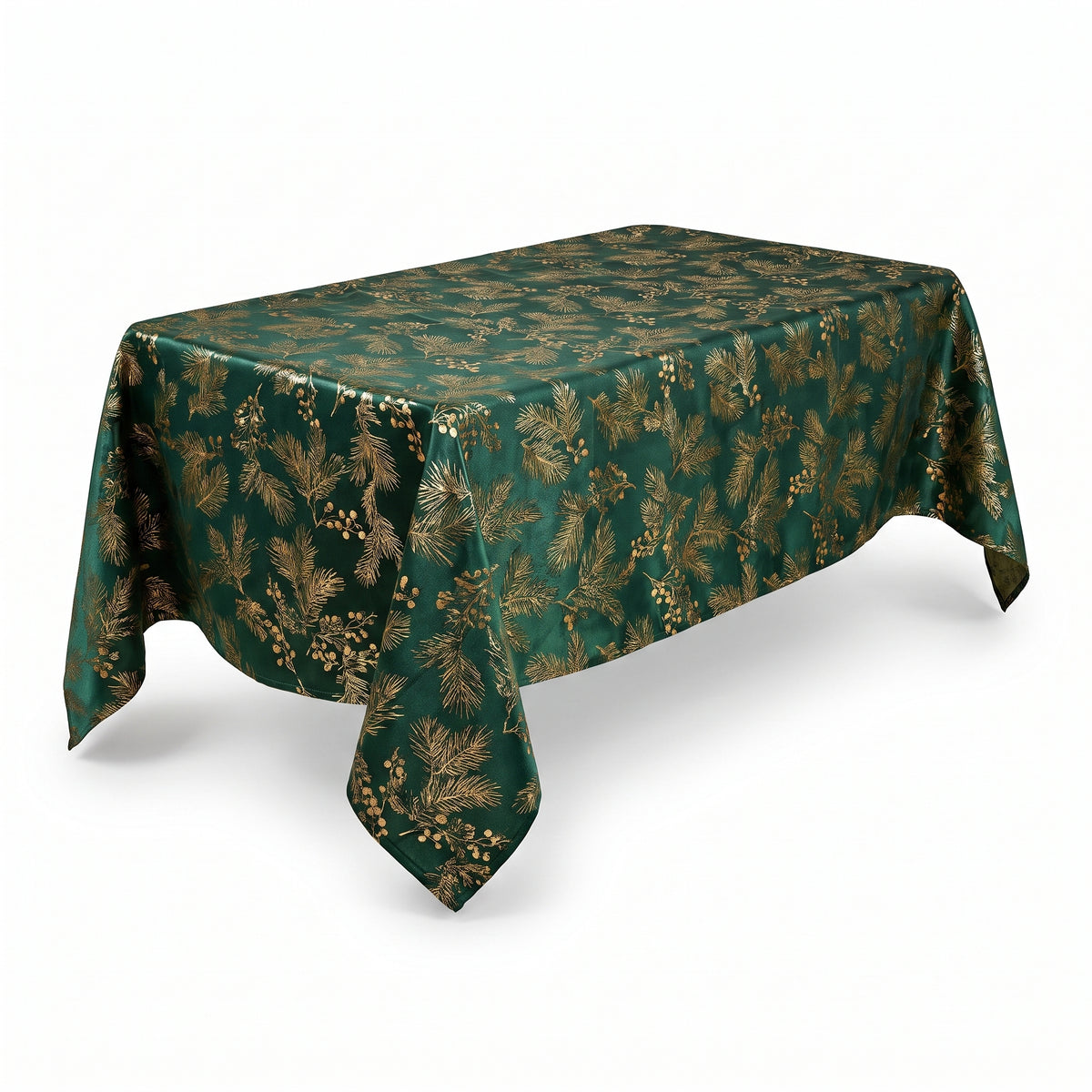 Christmas Traditional Gold Metallic Fabric Table Cover, 60" x 104"