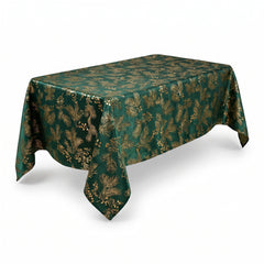 Christmas Traditional Gold Metallic Fabric Table Cover, 60" x 104"