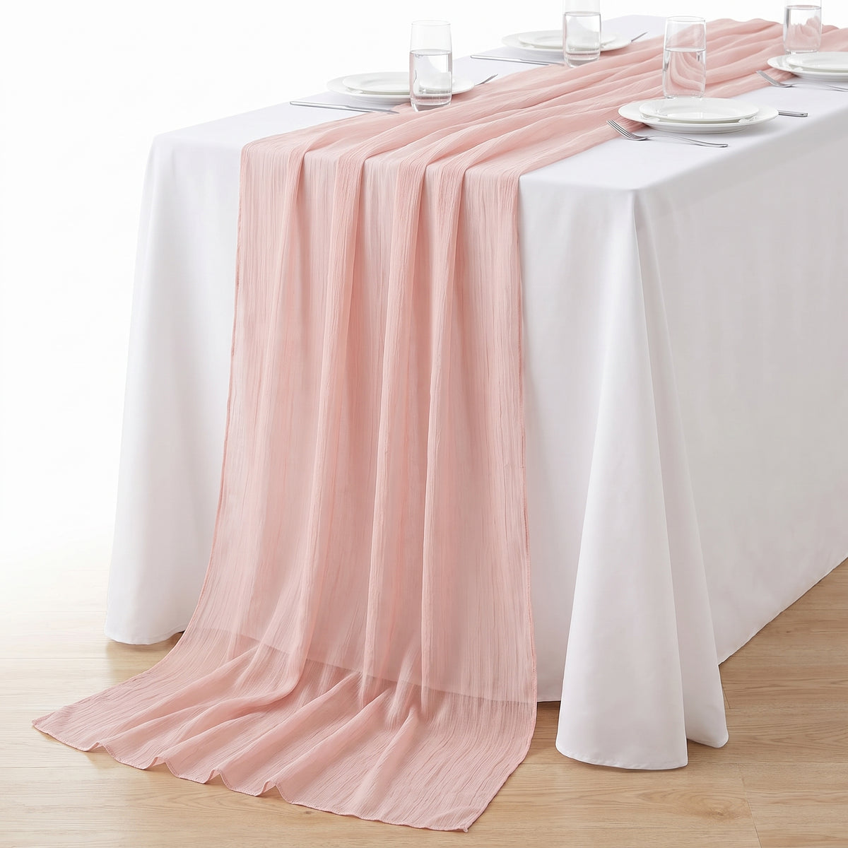 Elegant Blush Fabric Table Runner for Weddings