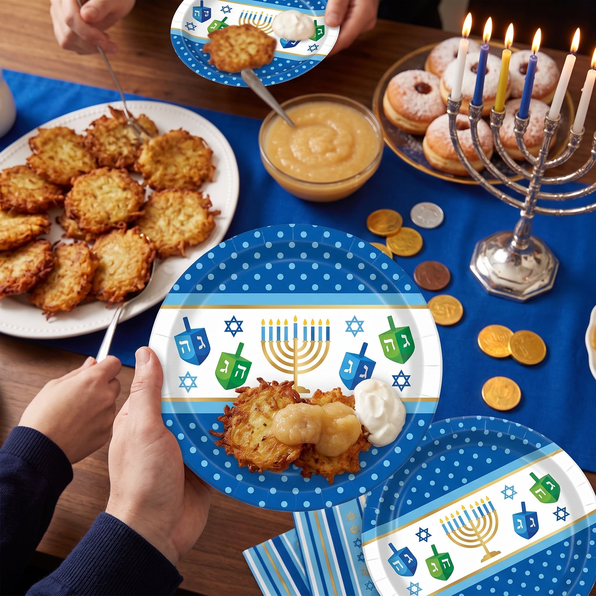 Festive Hanukkah Celebration Paper Plates - 6.75"