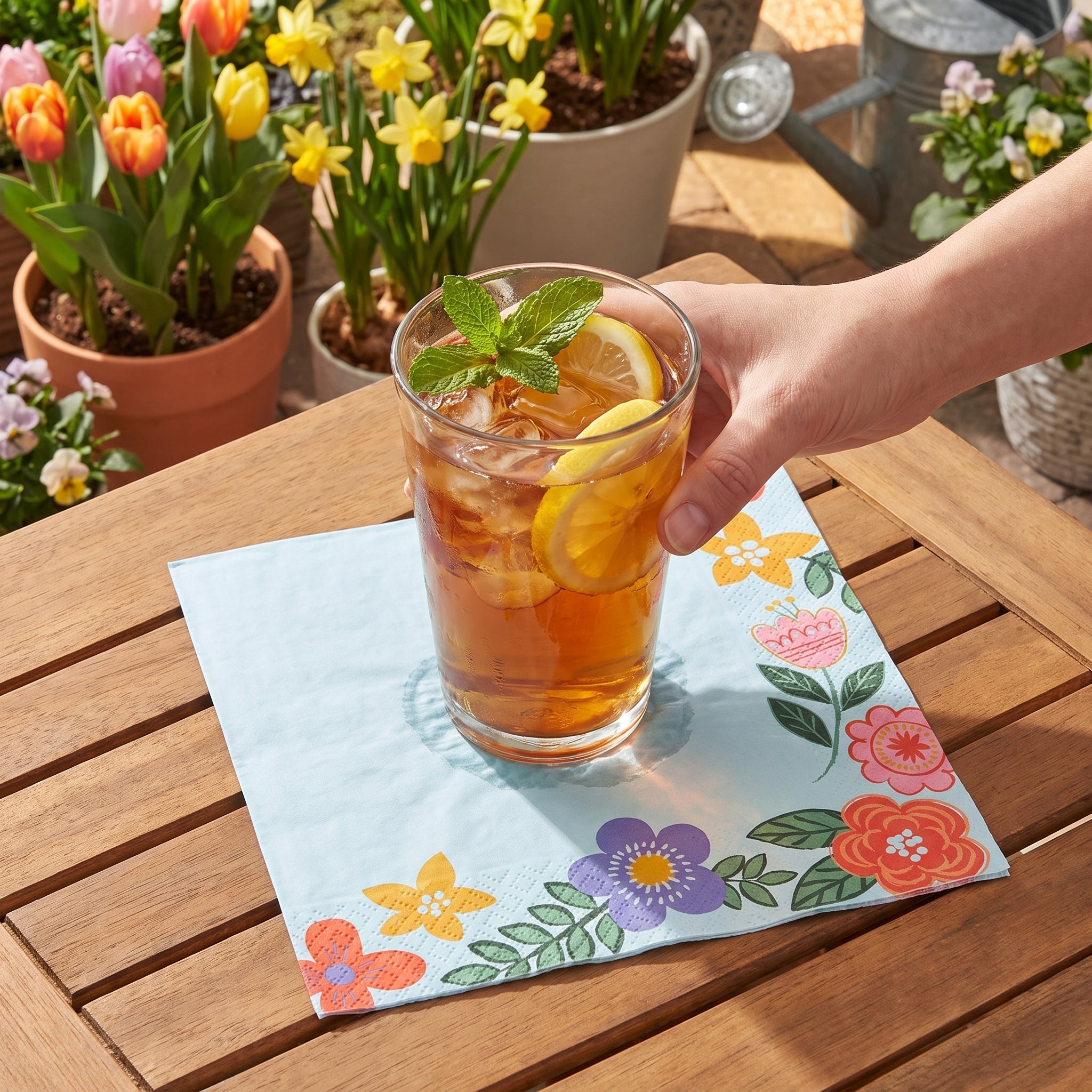 Floral Spring Beverage Napkins - 2-Ply - 5 In. X 5 In.
