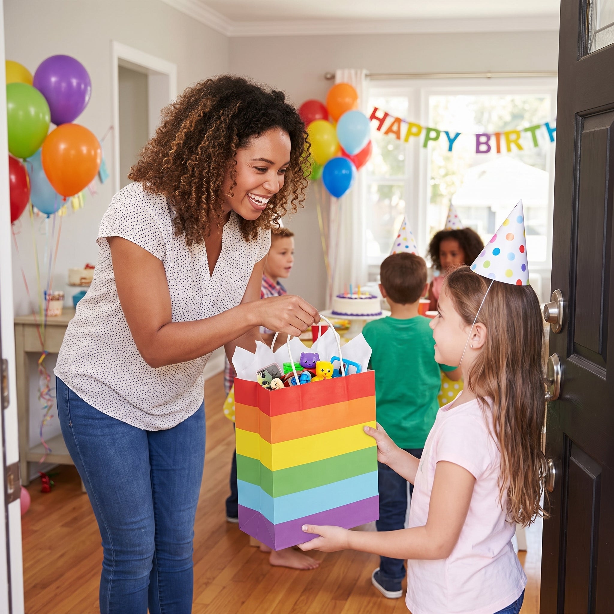 Rainbow Paper Kraft Gift Bags, 8.25-Inch, 10-Pack