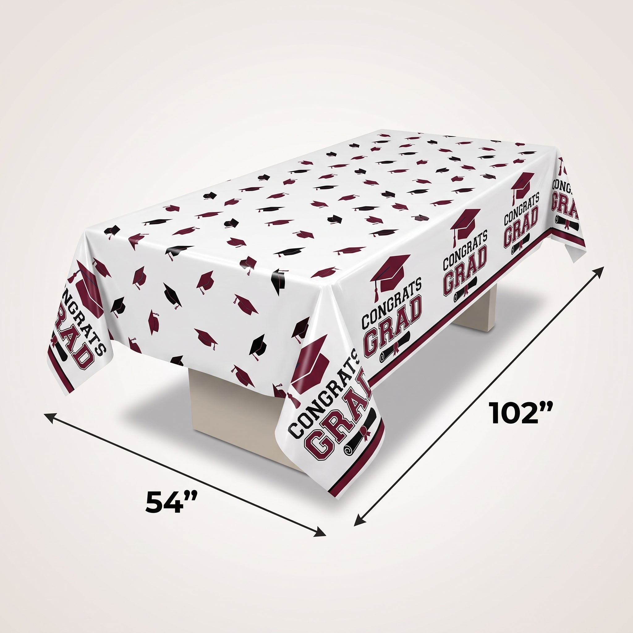Congrats Grad Maroon Plastic Table Cover - 54x84-Inch