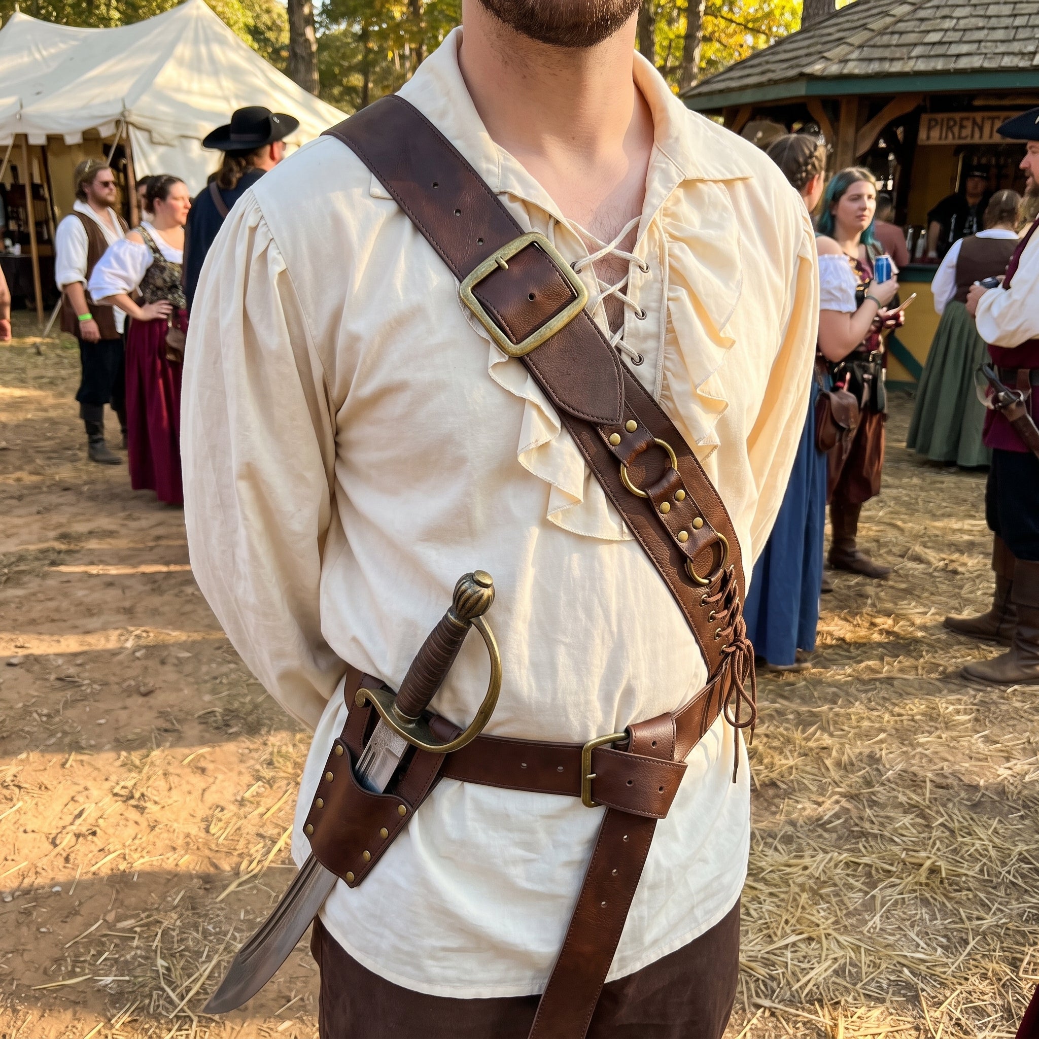 Pirate Bandolier Belt - Brown Faux Leather Costume Accessory
