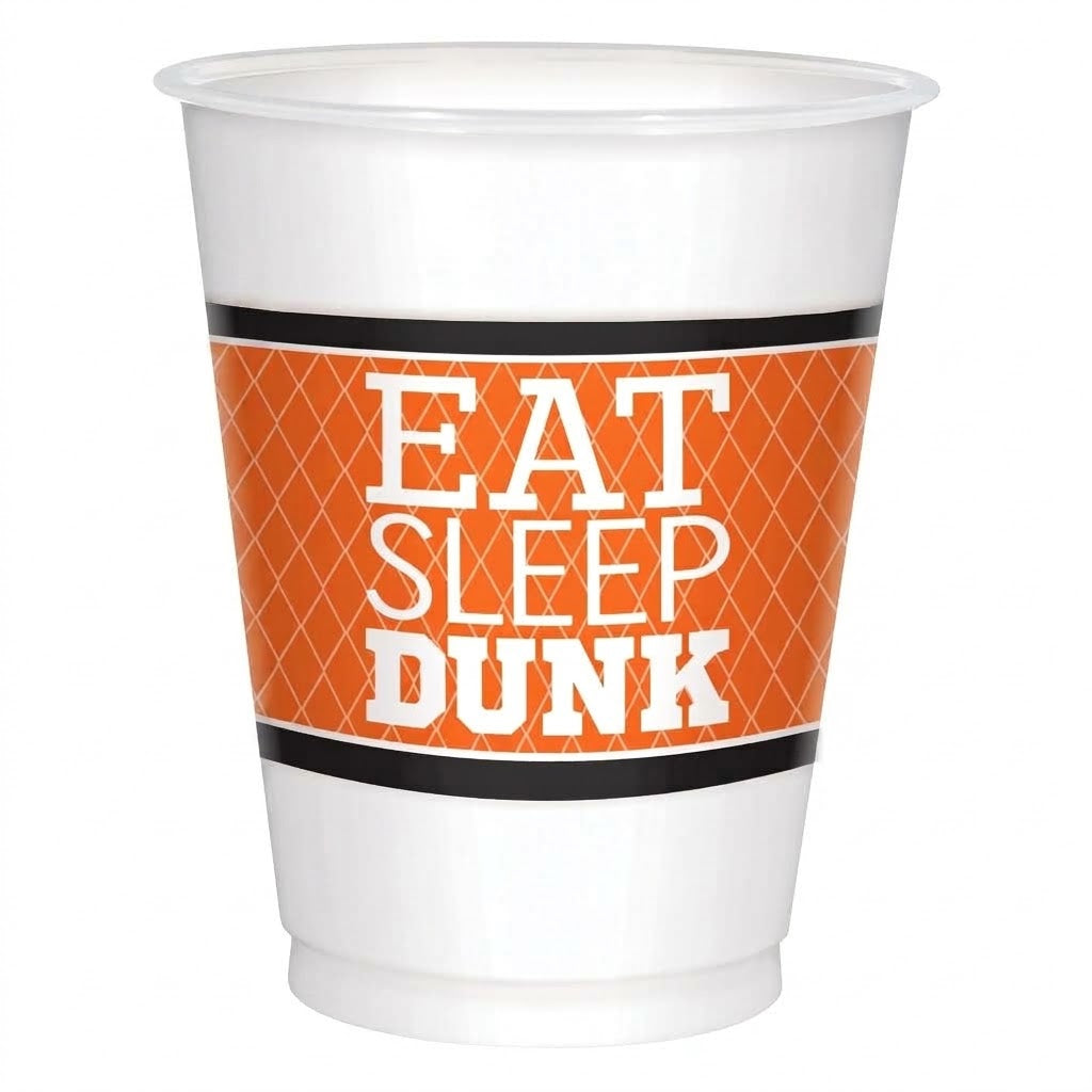 "Eat Sleep Dunk" Basketball Plastic Cups - 16 oz, 8 Pack