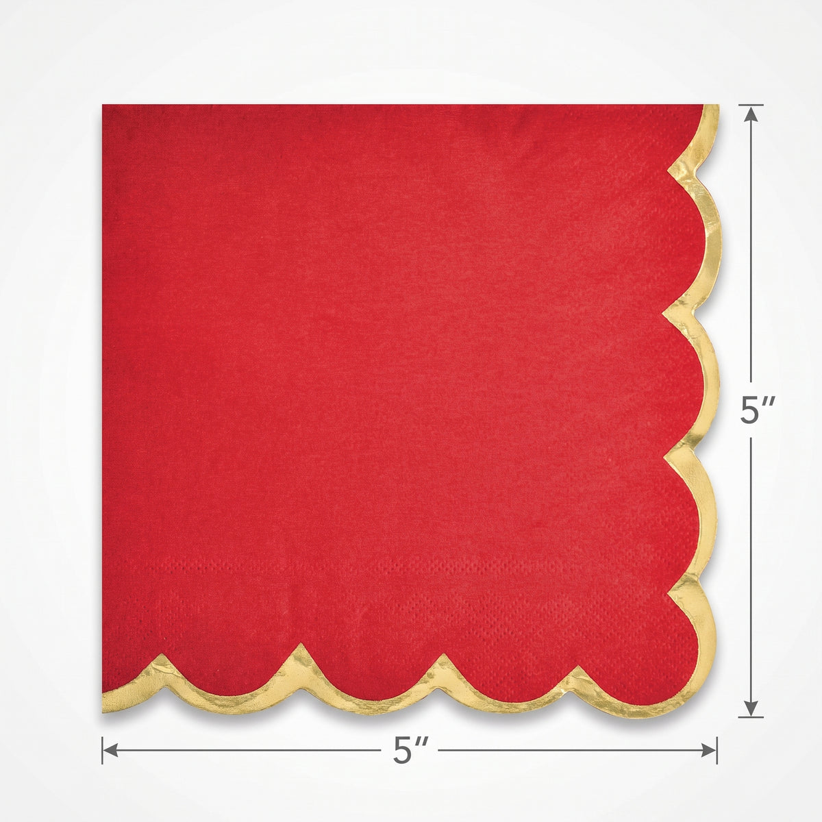 Red Scalloped Edge Hot Stamped Beverage Napkins - 5 In. X 5 In.