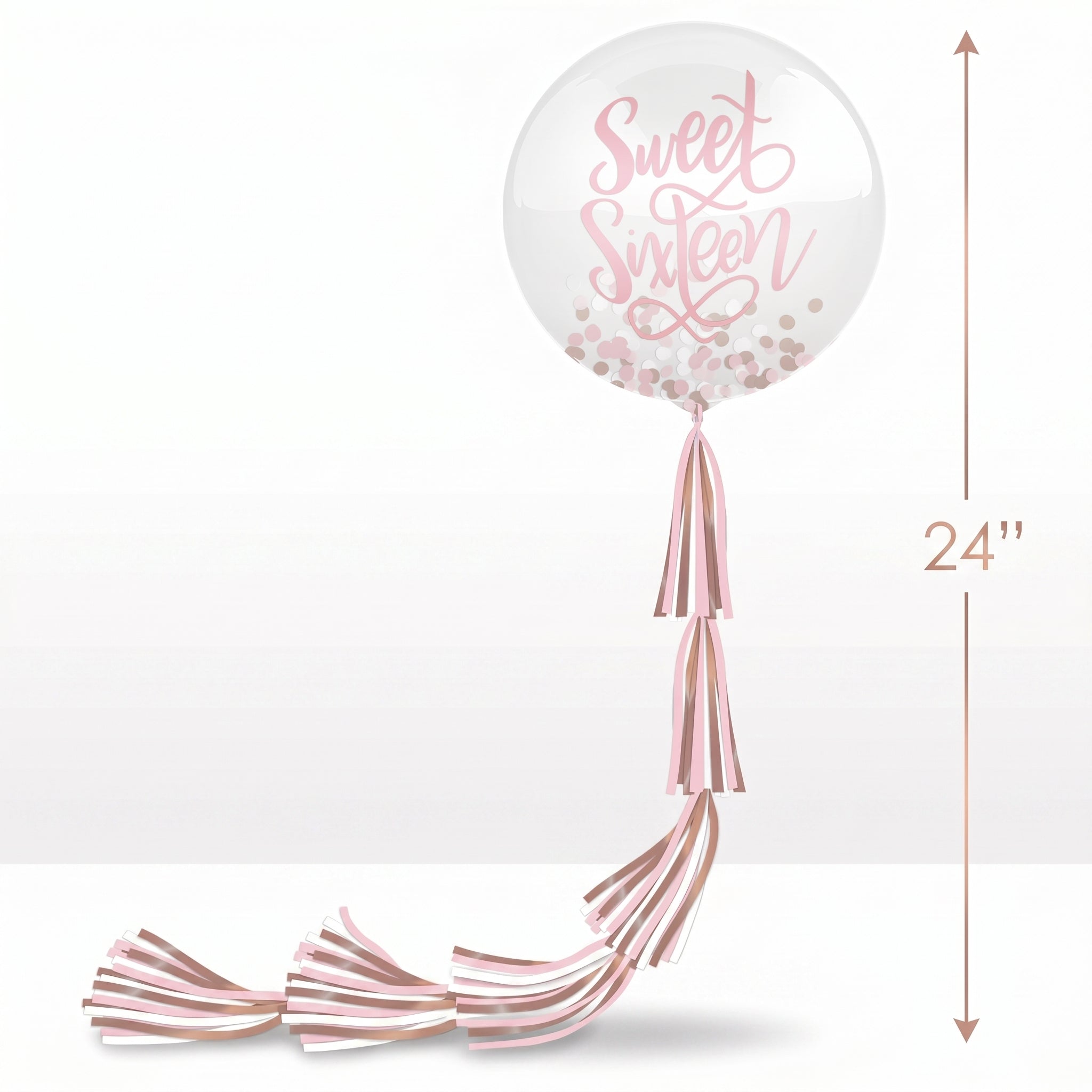 Sweet Sixteen Jumbo Latex Confetti Balloon with Tail - Pink/Rose Gold