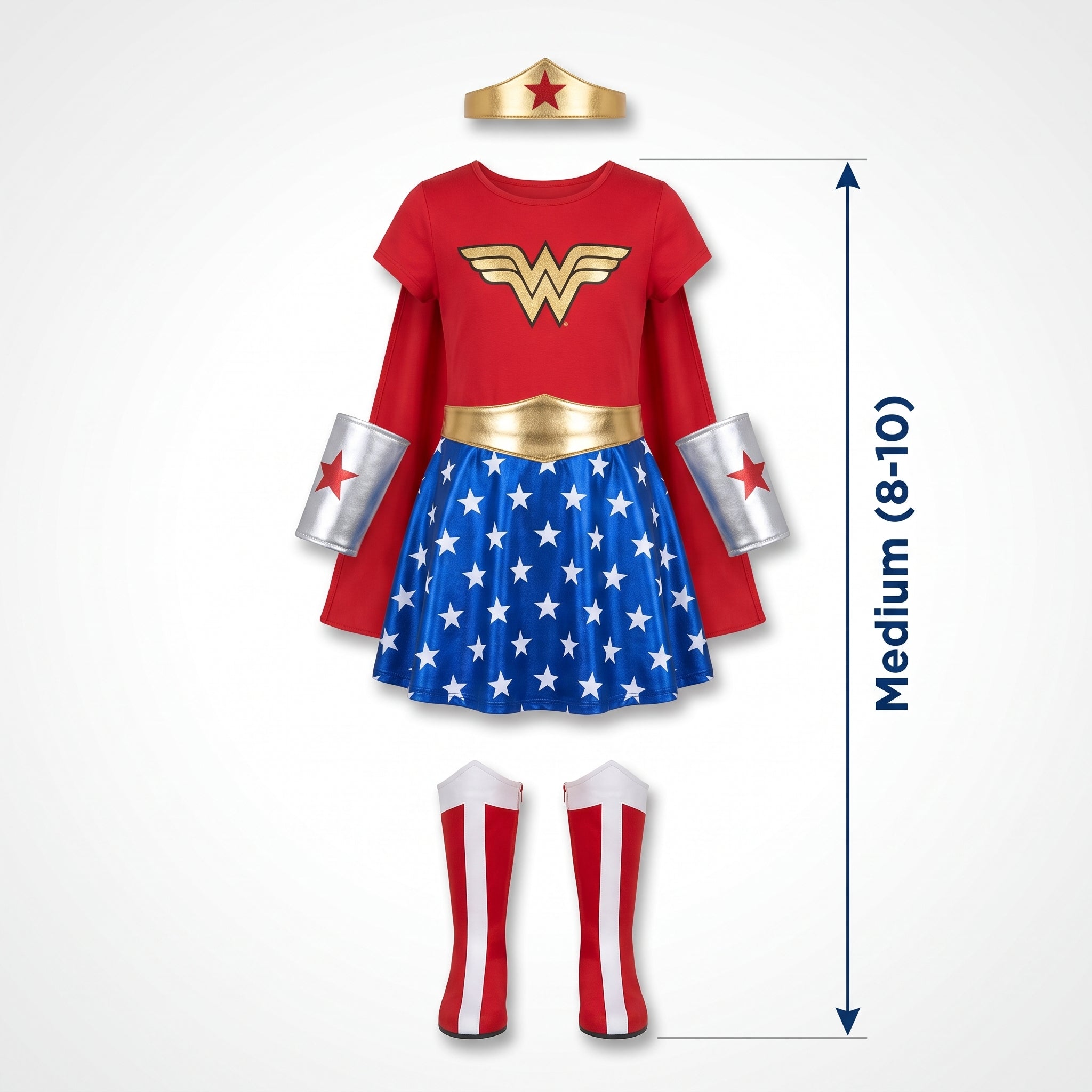 Girls' Wonder Woman Costume with Tiara and Gauntlets - Child M (8-10)