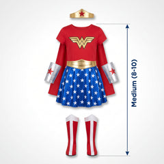 Girls' Wonder Woman Costume with Tiara and Gauntlets - Child M (8-10)