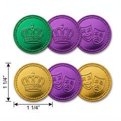 Mardi Gras Crown Coins - 100 Pack in Gold, Green, and Purple