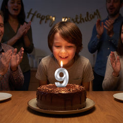Silver Number 9 Molded Birthday Candle