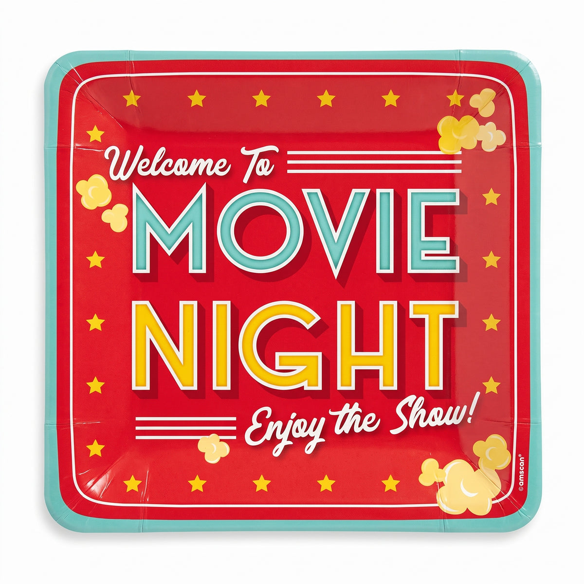 Movie Night Square Paper Dinner Plates - 10-Inch, 20-Pack - 10 in.