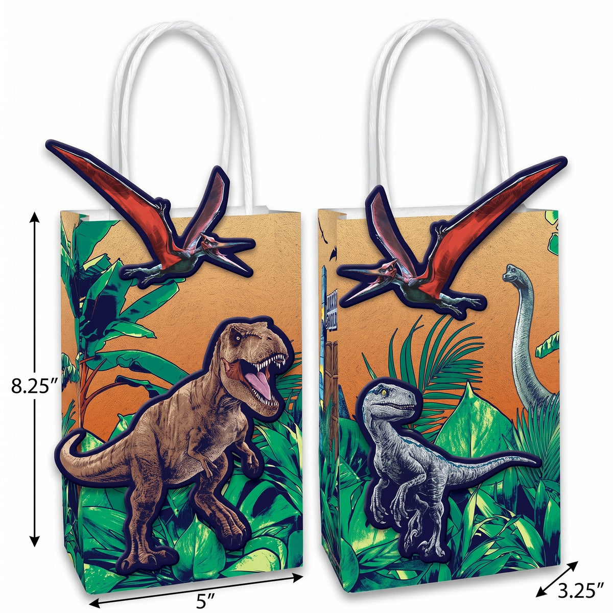 Jurassic World DIY Dinosaur Kraft Gift Bags - 8 Pack