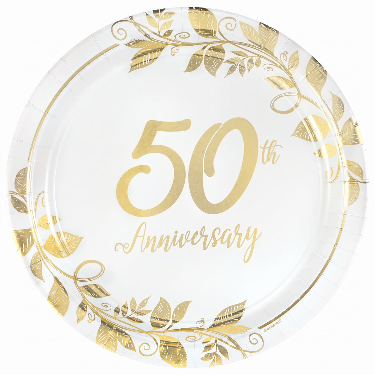 Elegant 50th Anniversary Metallic Paper Plates - 10.5", 8-Pack