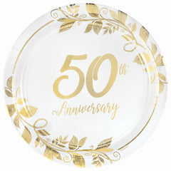Elegant 50th Anniversary Metallic Paper Plates - 10.5", 8-Pack
