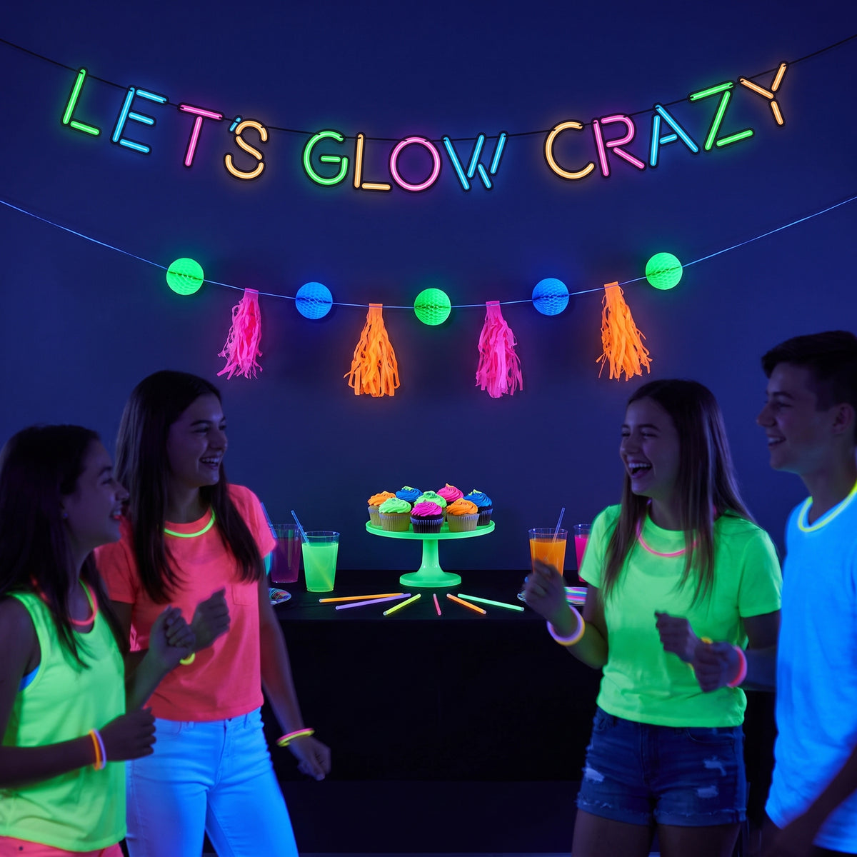 "Let's Glow Crazy" Birthday Banner Set