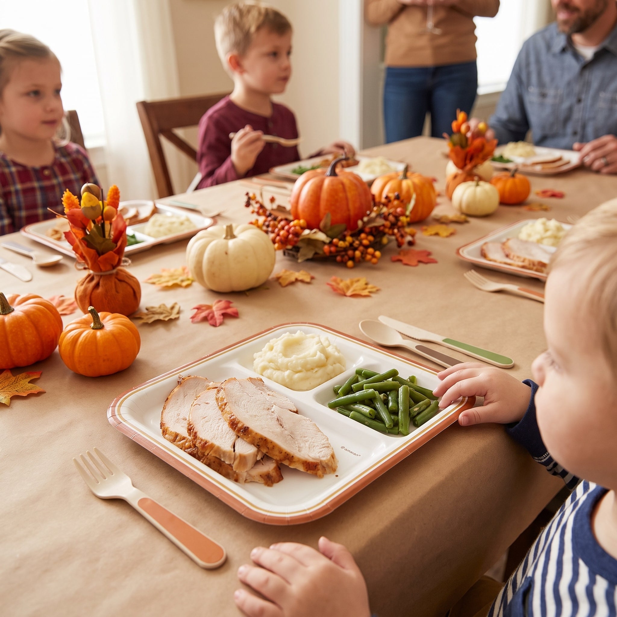 Kids' Thanksgiving Divided Paper Plates - 9" Square