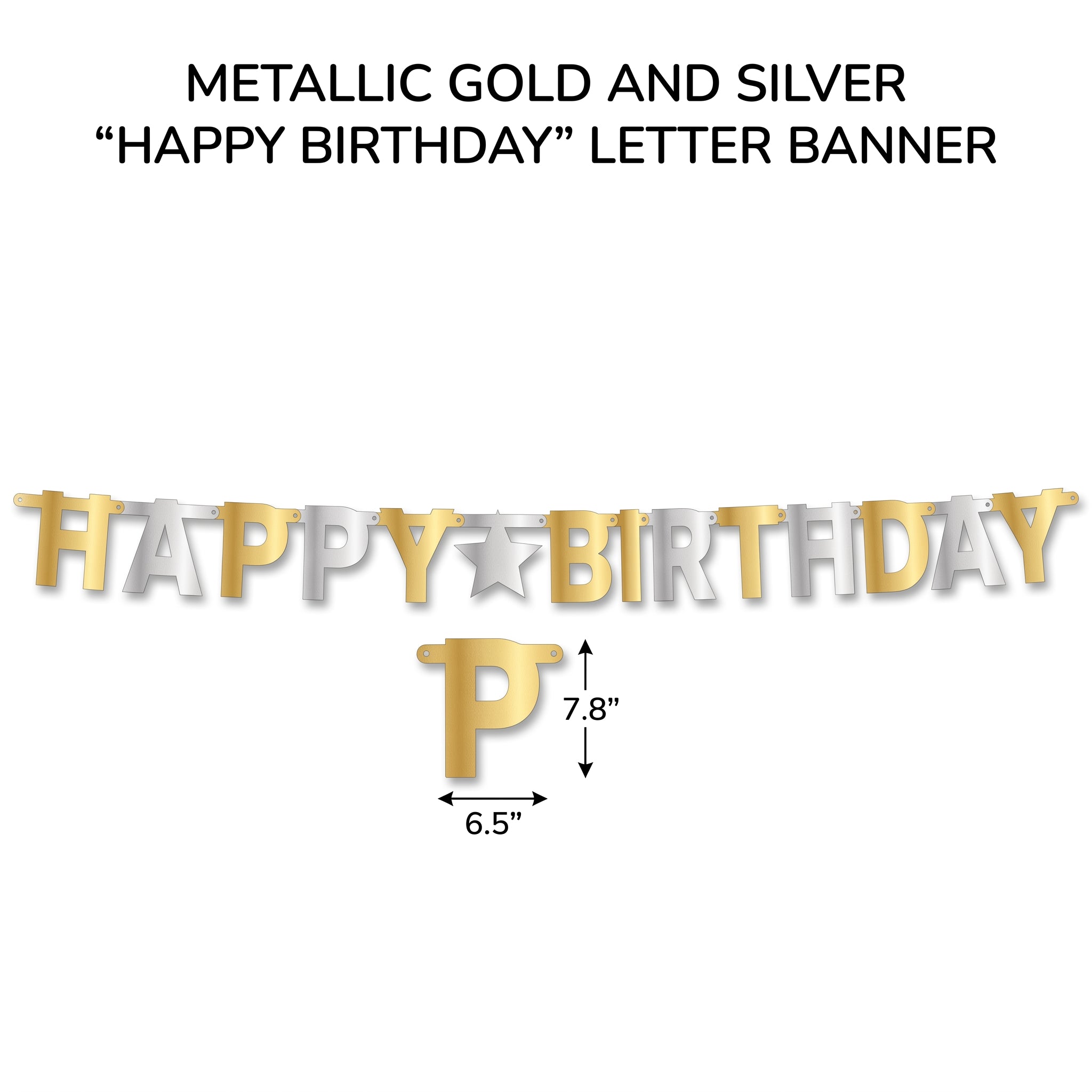 Metallic Gold and Silver "Happy Birthday" Letter Banner
