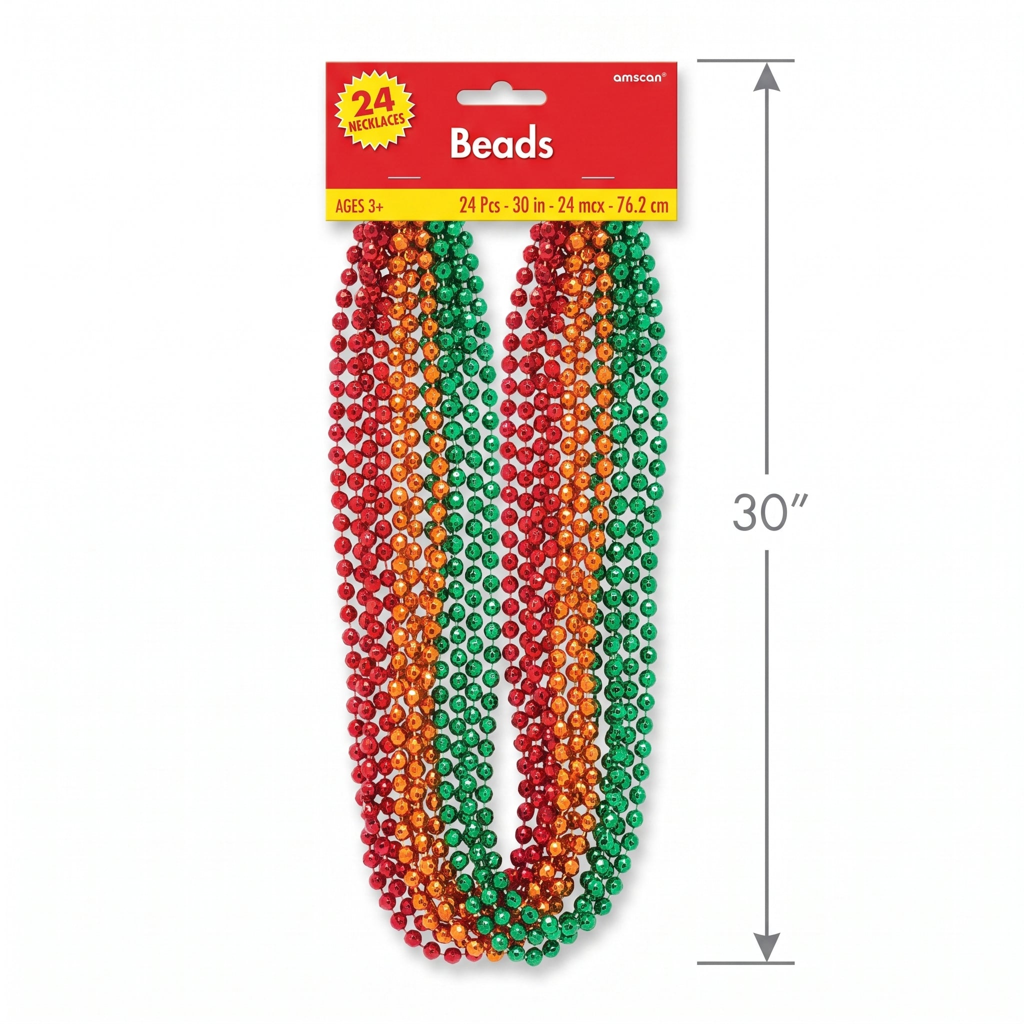 Fiesta Metallic Bead Necklaces - 30" Assorted Colors, 24-Pack