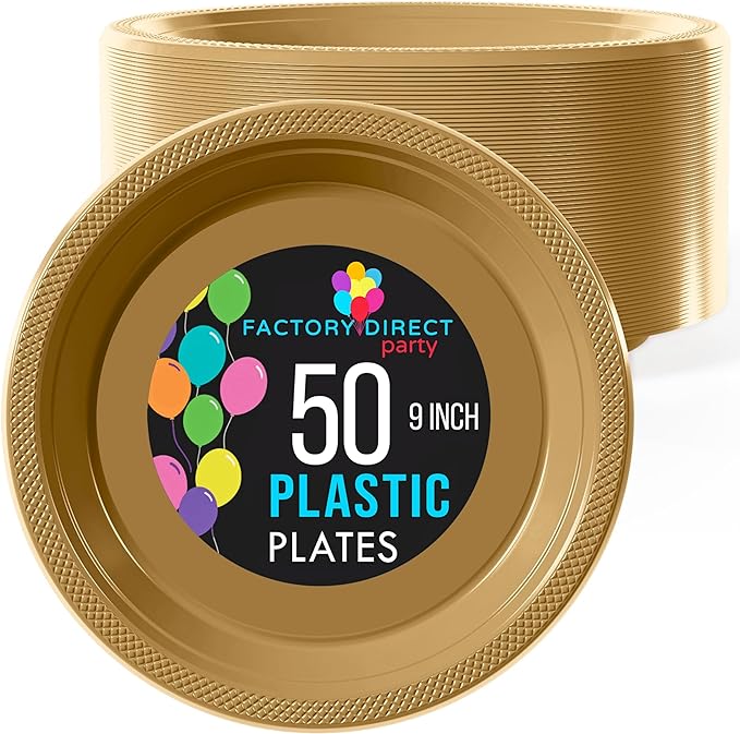 9 In. Gold Plastic Plates | 50 Count