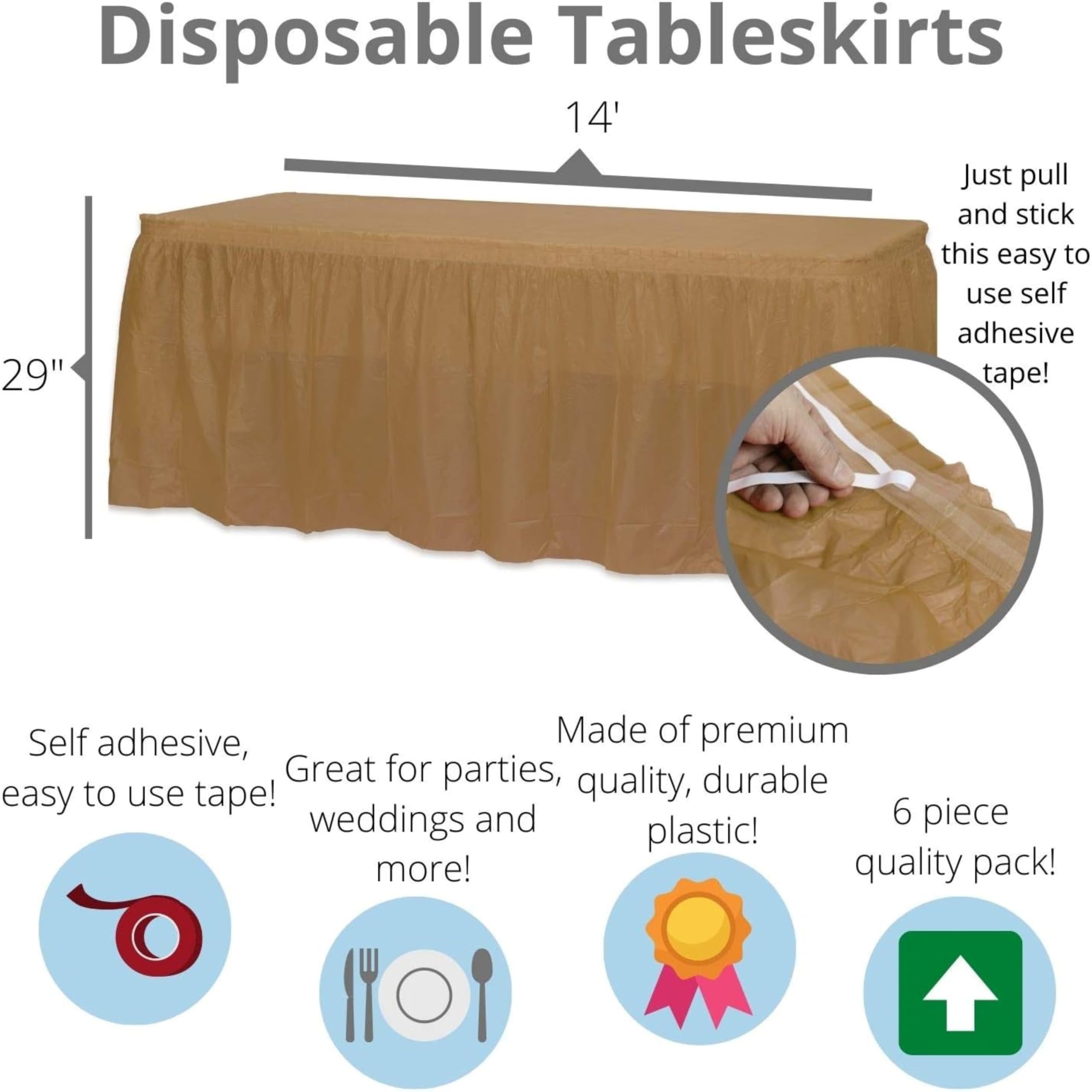 Gold Plastic Table Skirt | Case of 48