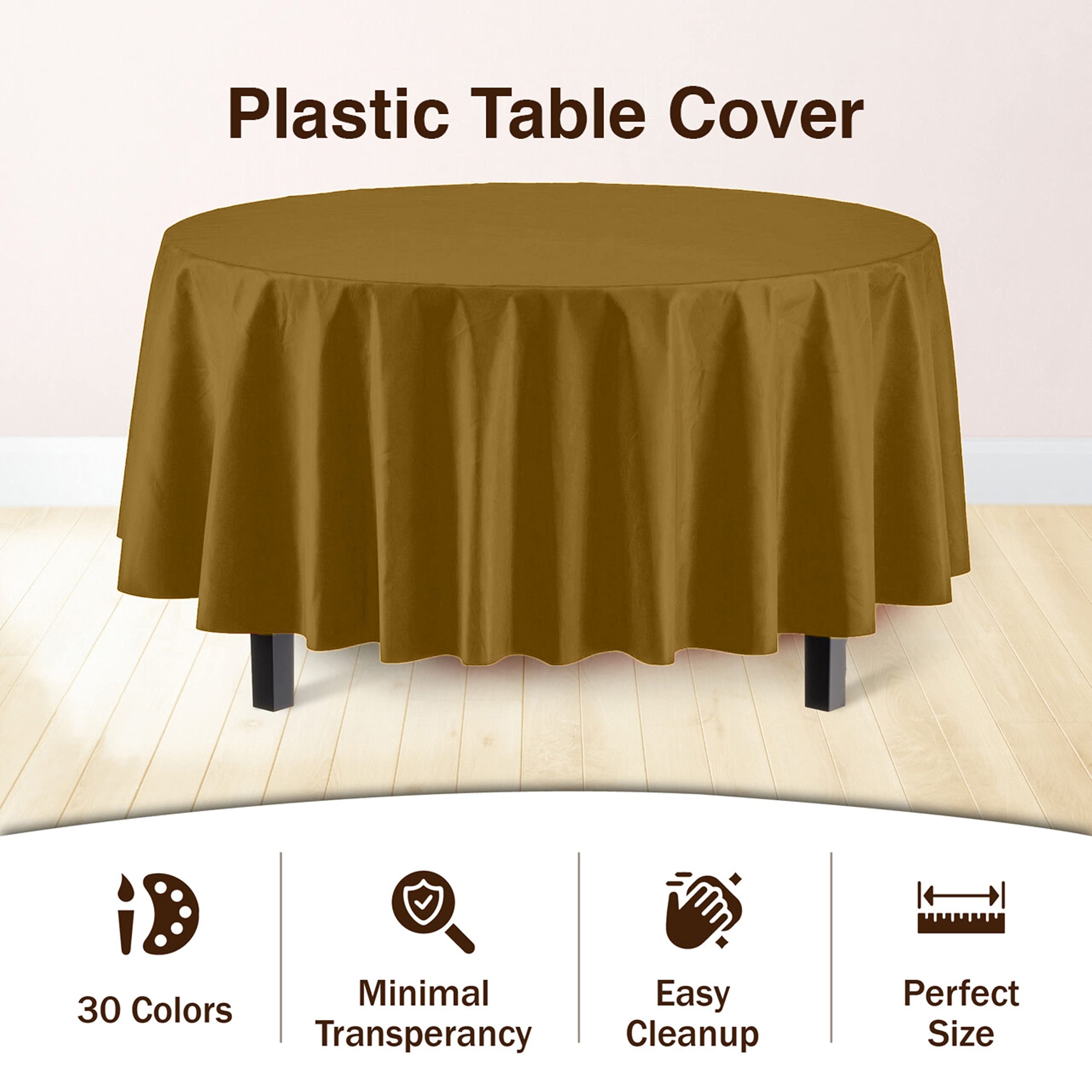 Round Gold Plastic Table Covers | 6 Pack