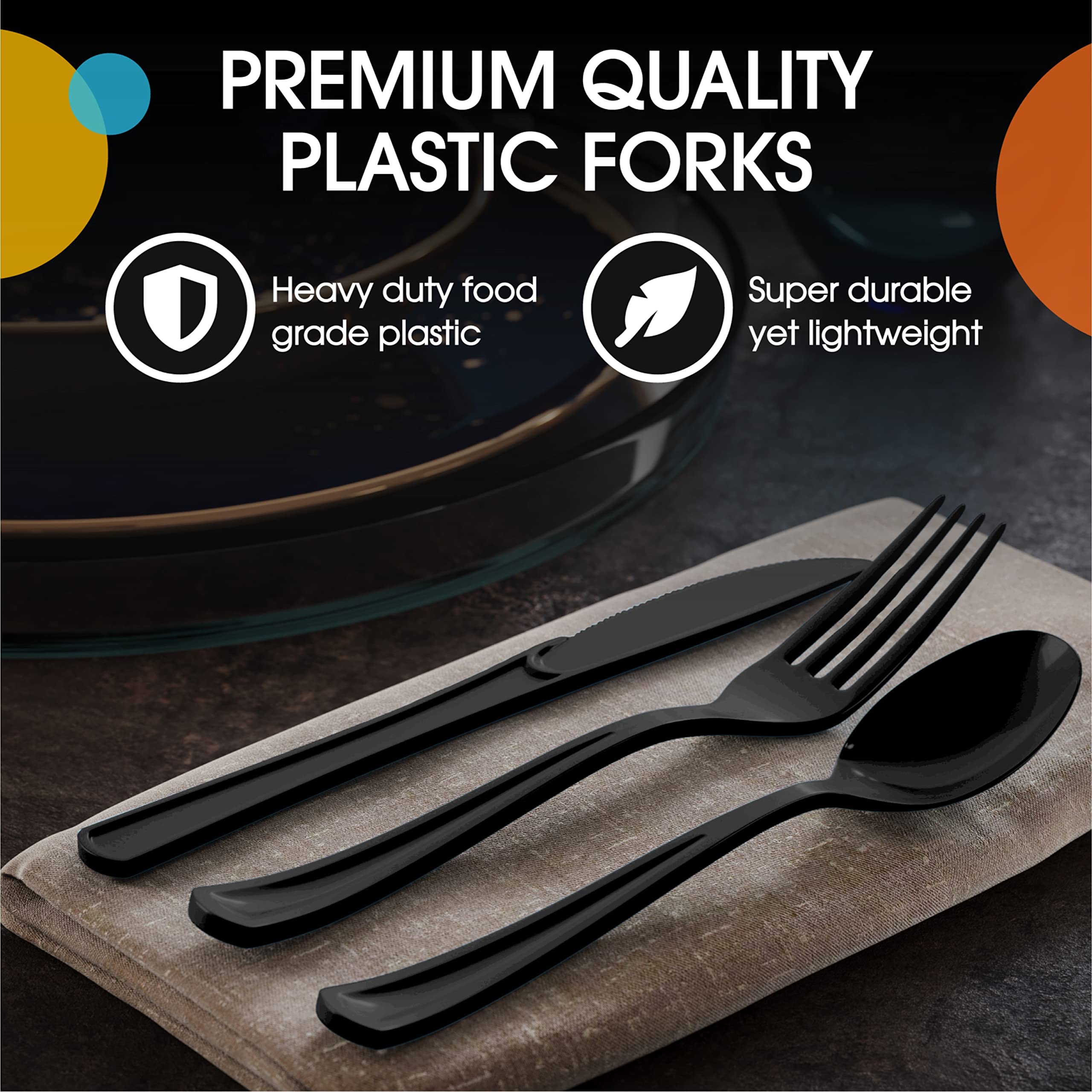 Heavy Duty Black Plastic Forks | 100 Count