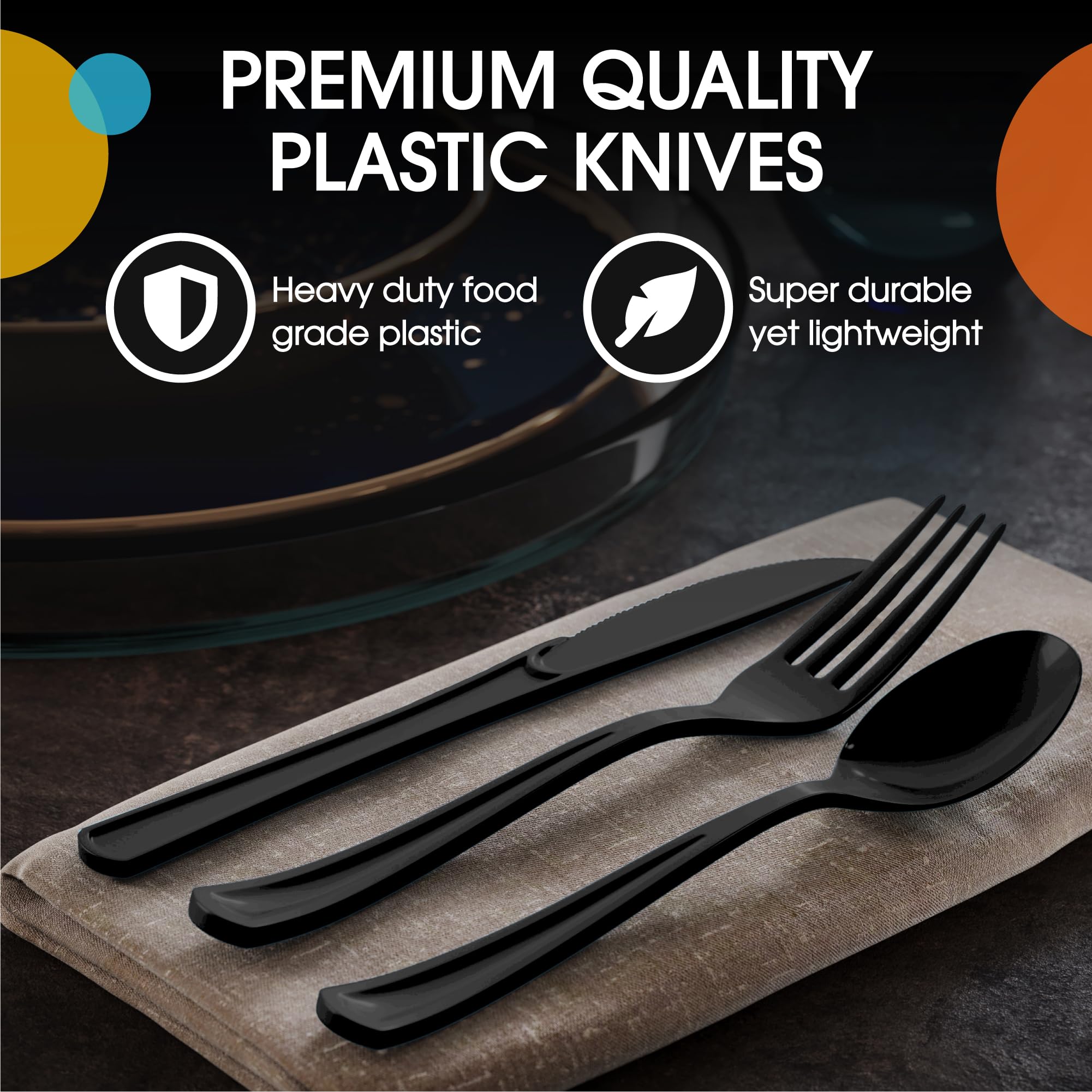 Black Plastic Knives | 25 Count