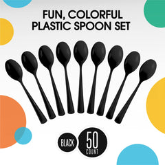 Heavy Duty Black Plastic Spoons | 50 Count