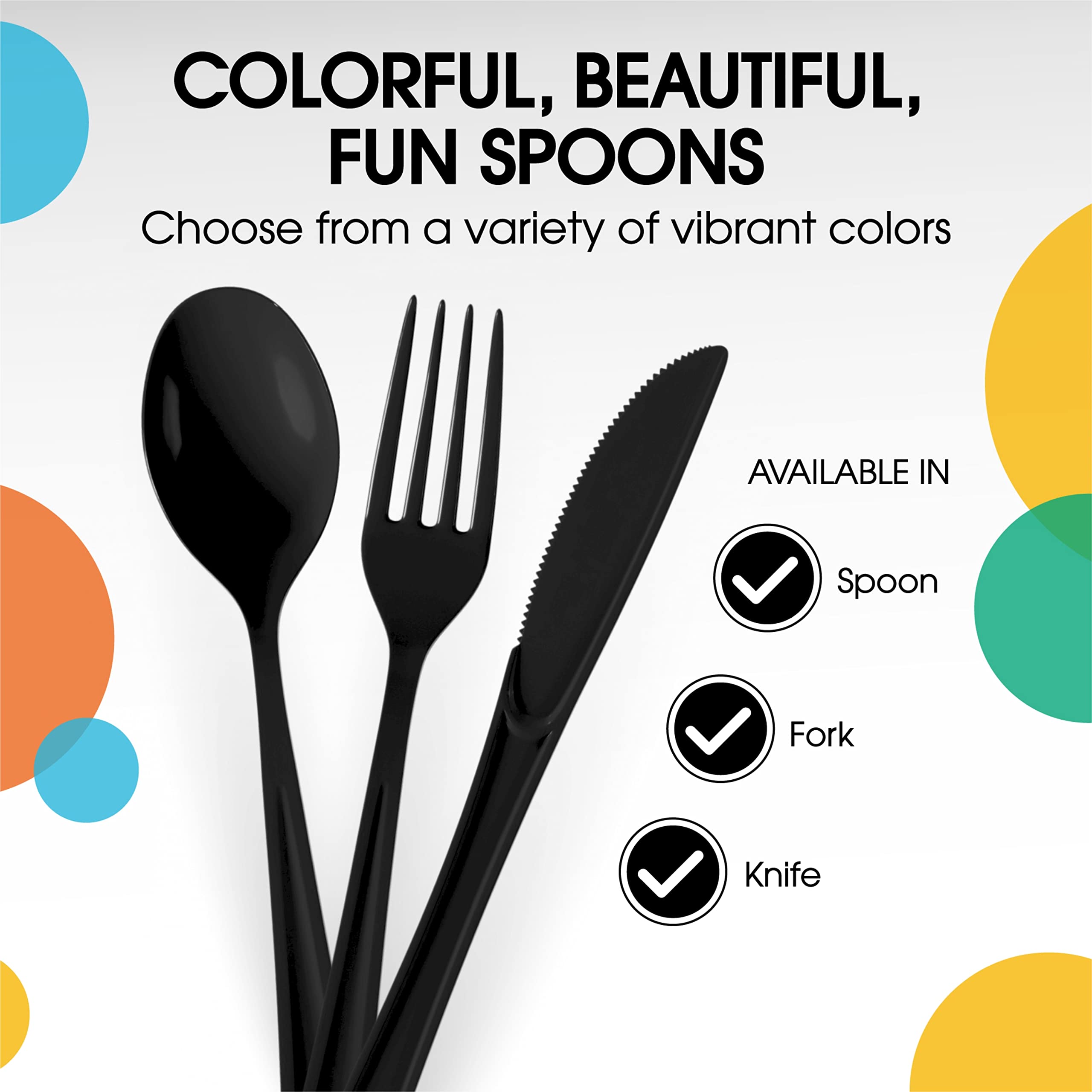 Heavy Duty Black Plastic Spoons | 50 Count