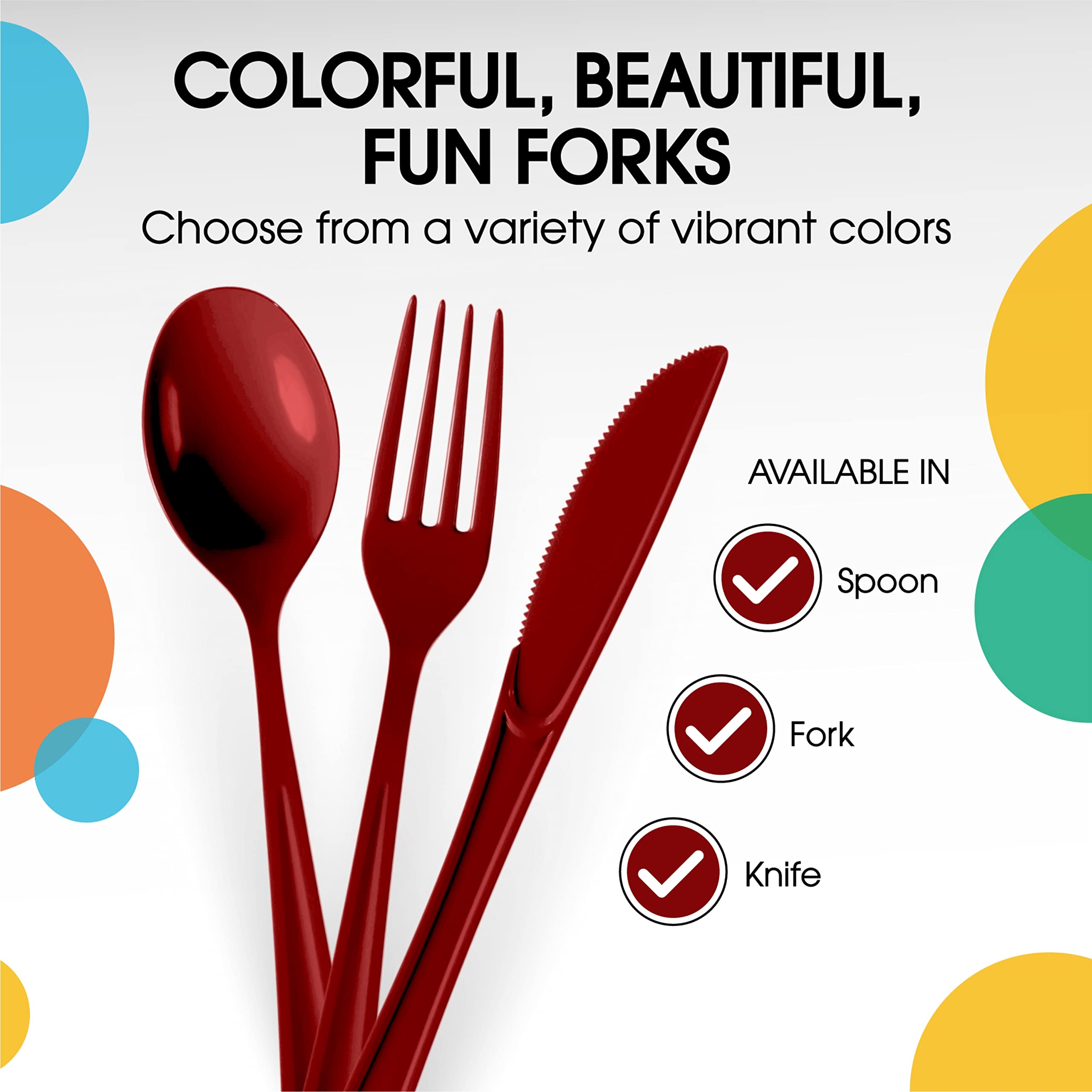 Heavy Duty Burgundy Plastic Forks | 50 Count