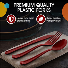 Heavy Duty Burgundy Plastic Forks | 100 Count