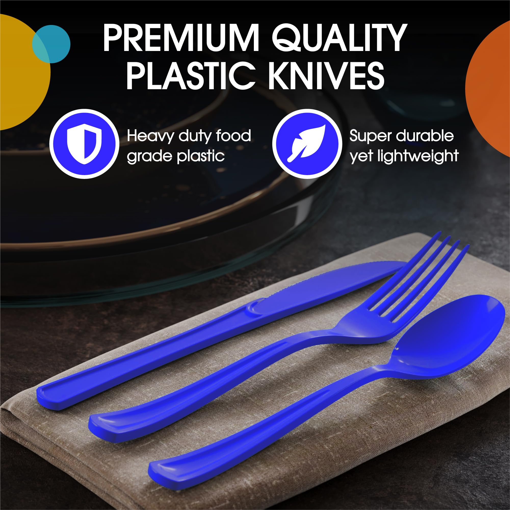 Heavy Duty Dark Blue Plastic Knives | 100 Count