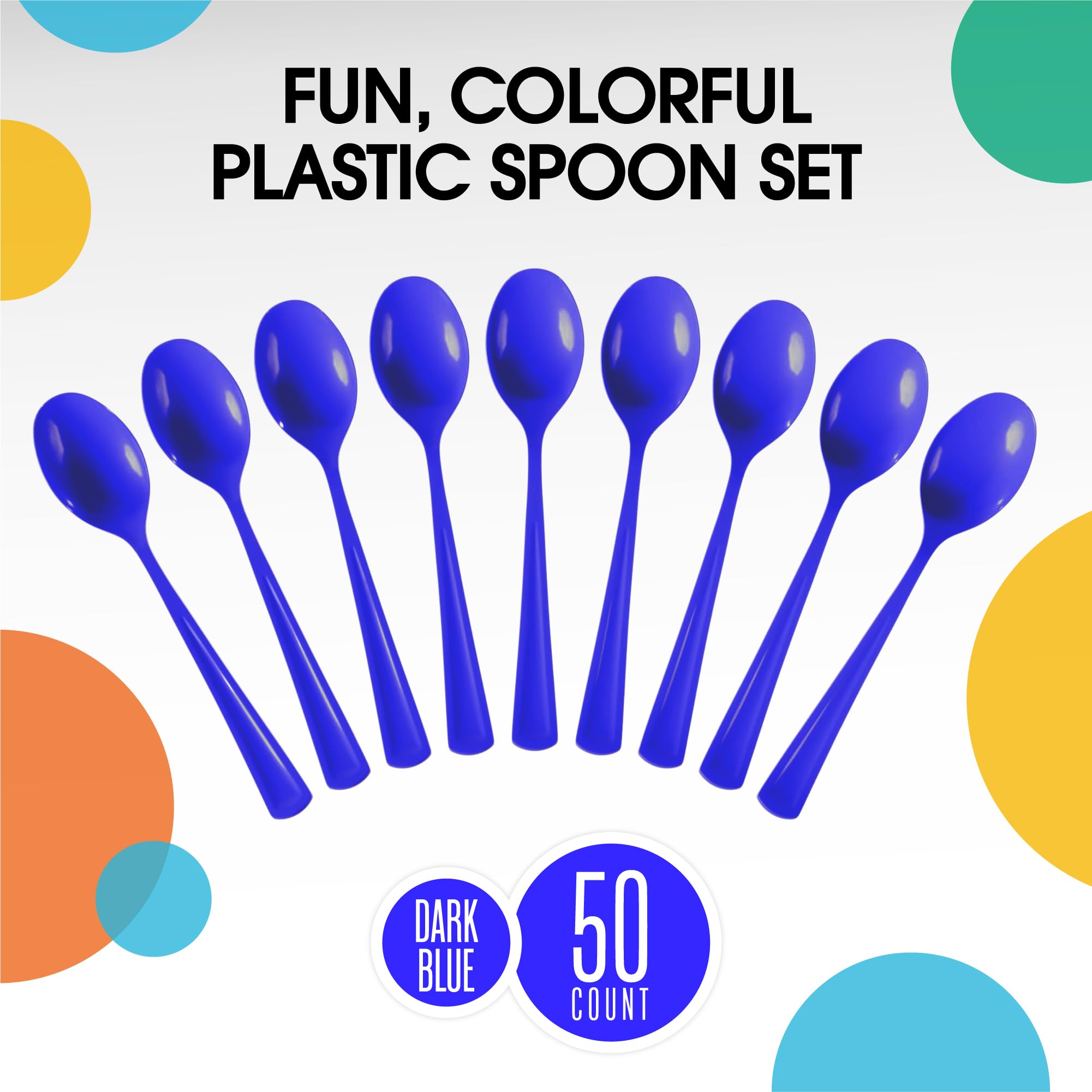 Heavy Duty Dark Blue Plastic Spoons | 50 Count