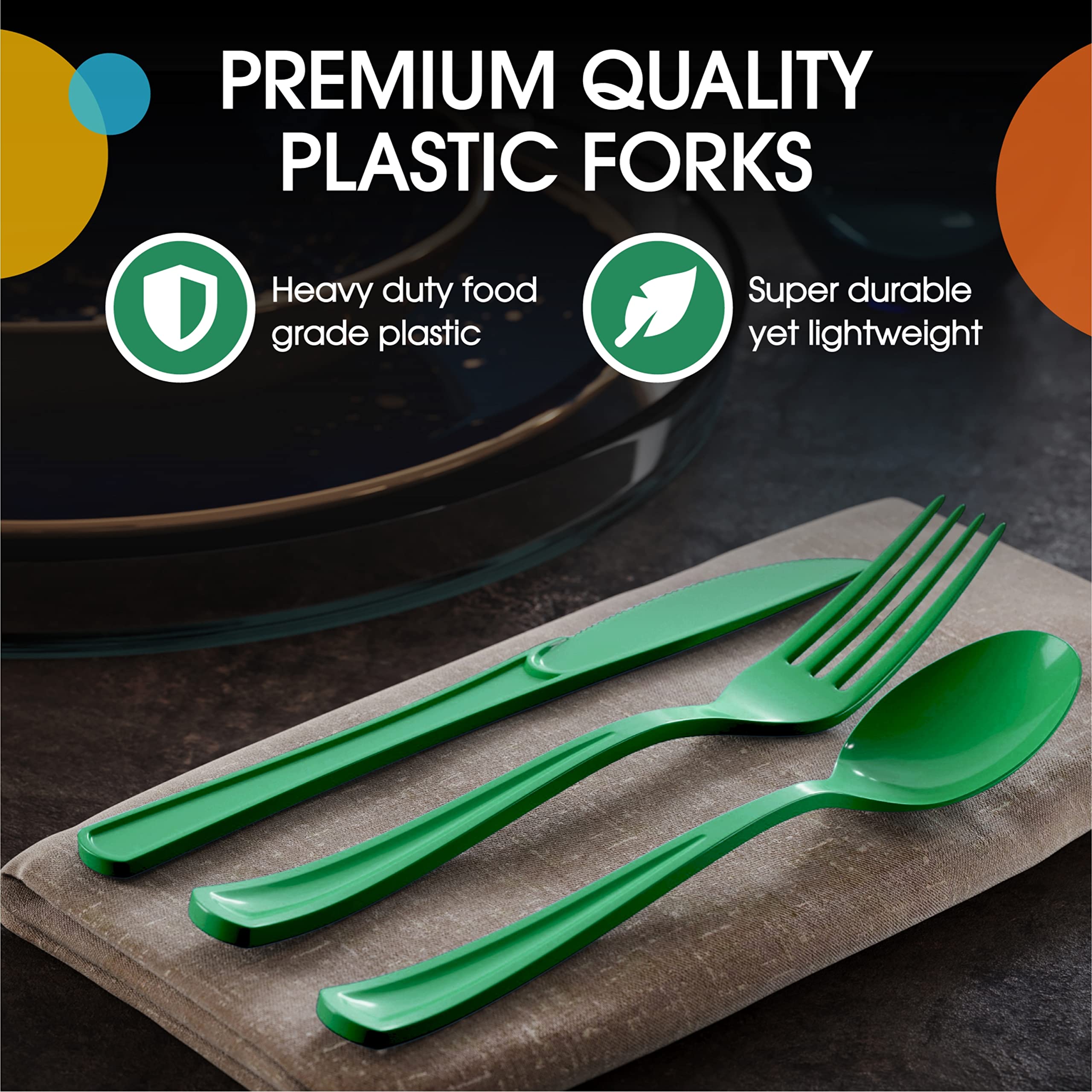 Heavy Duty Emerald Green Plastic Forks | 50 Count