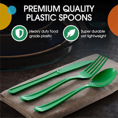 Heavy Duty Emerald Green Plastic Spoons | 50 Count