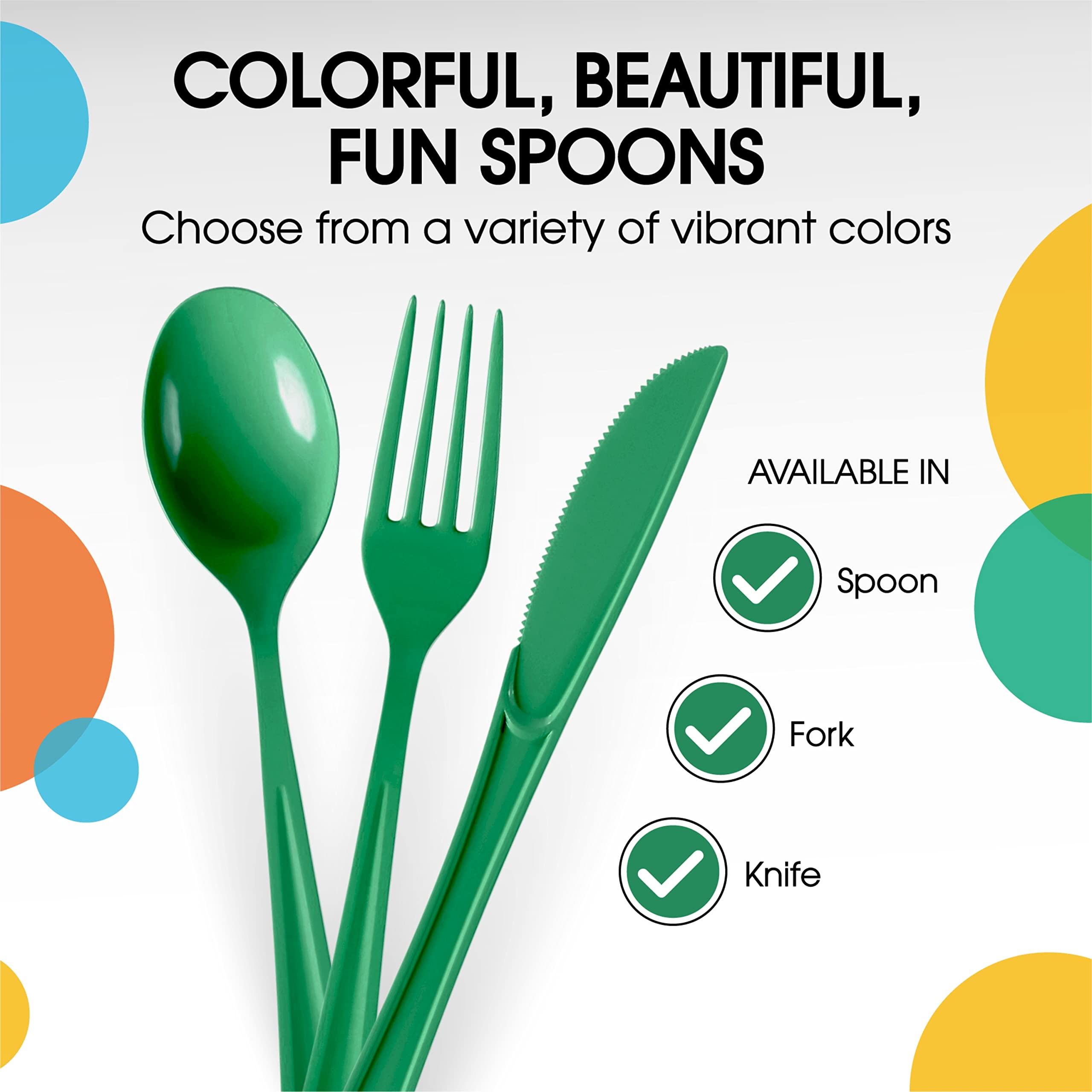 Heavy Duty Emerald Green Plastic Spoons | 50 Count