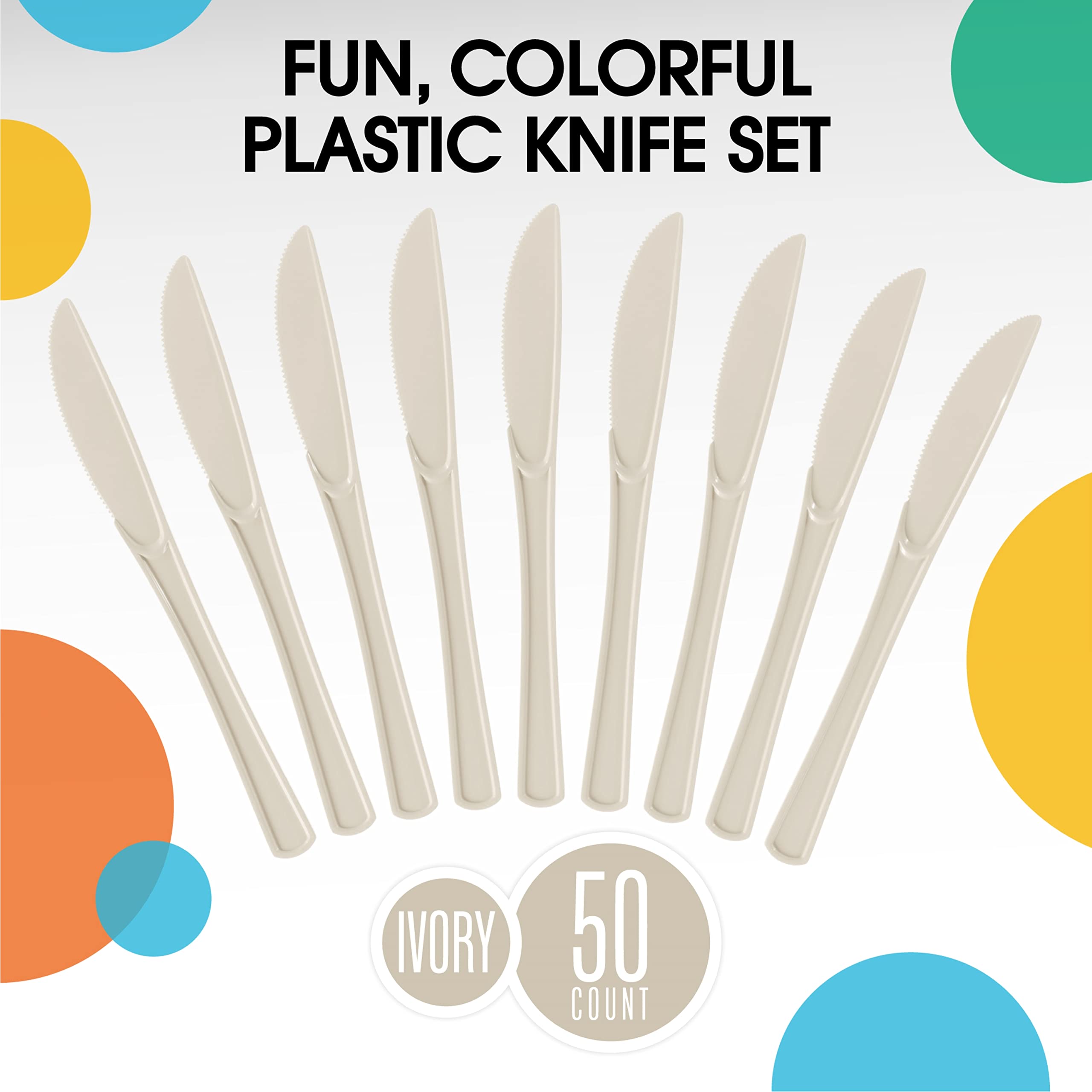 Heavy Duty Ivory Plastic Knives | 50 Count