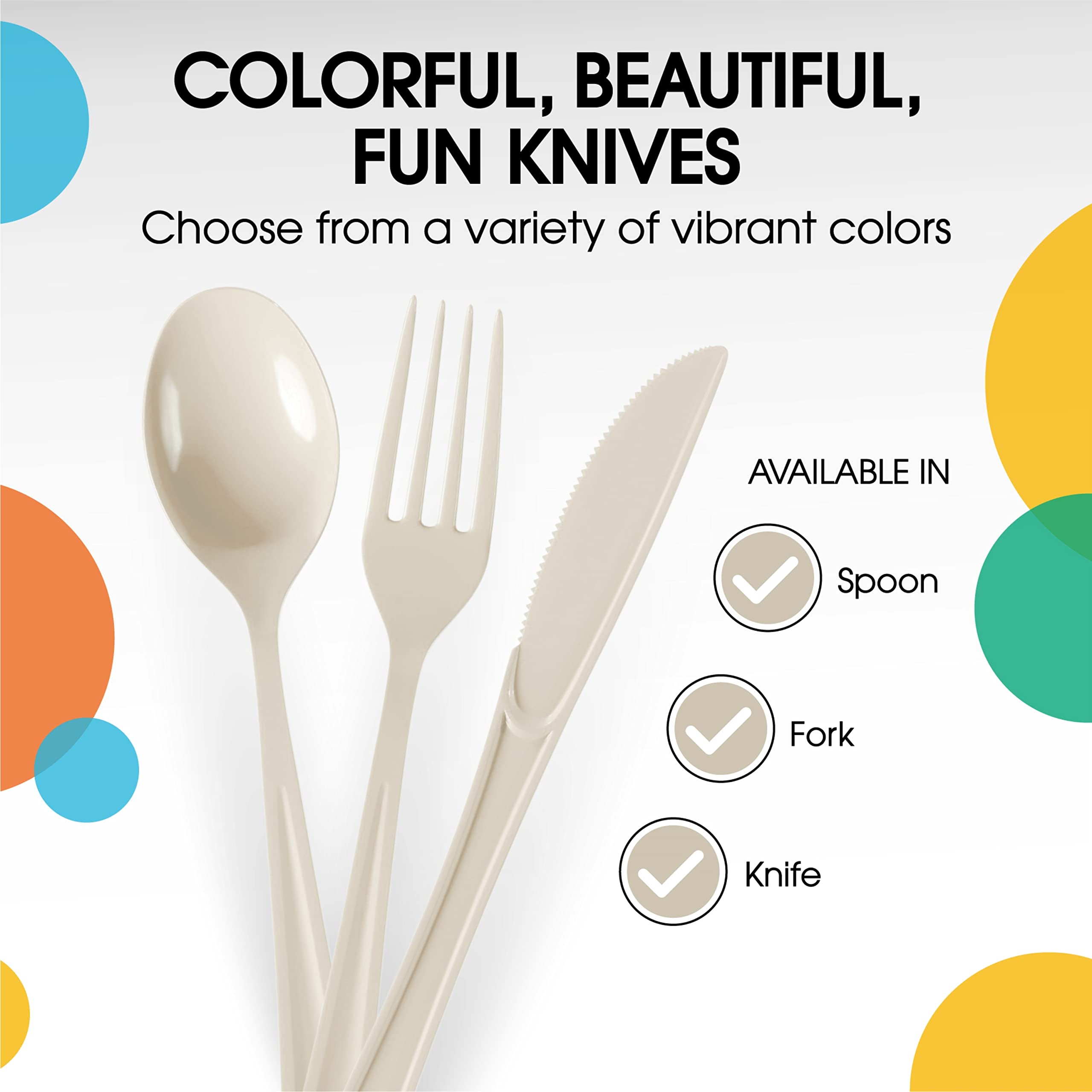 Heavy Duty Ivory Plastic Knives | 50 Count