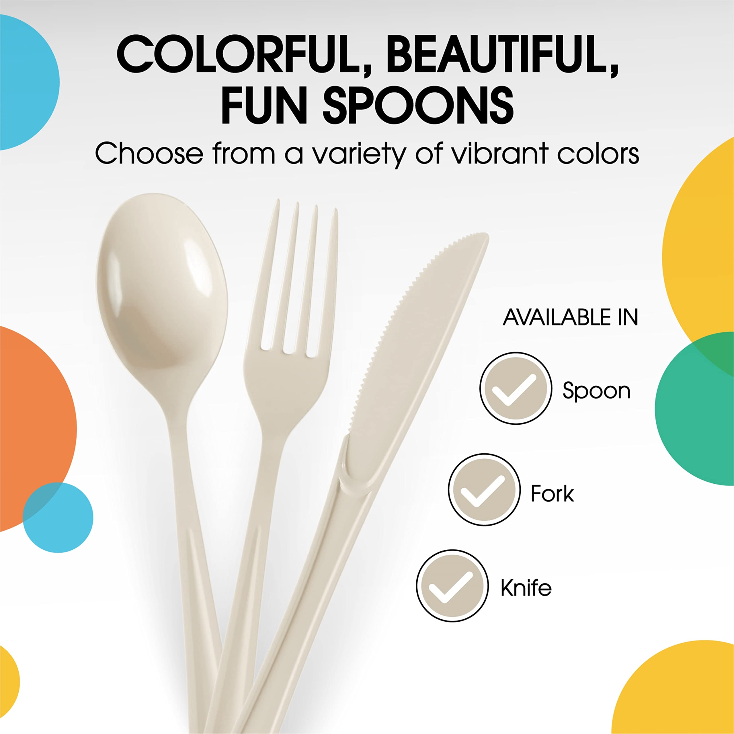 Heavy Duty Ivory Plastic Spoons | 50 Count