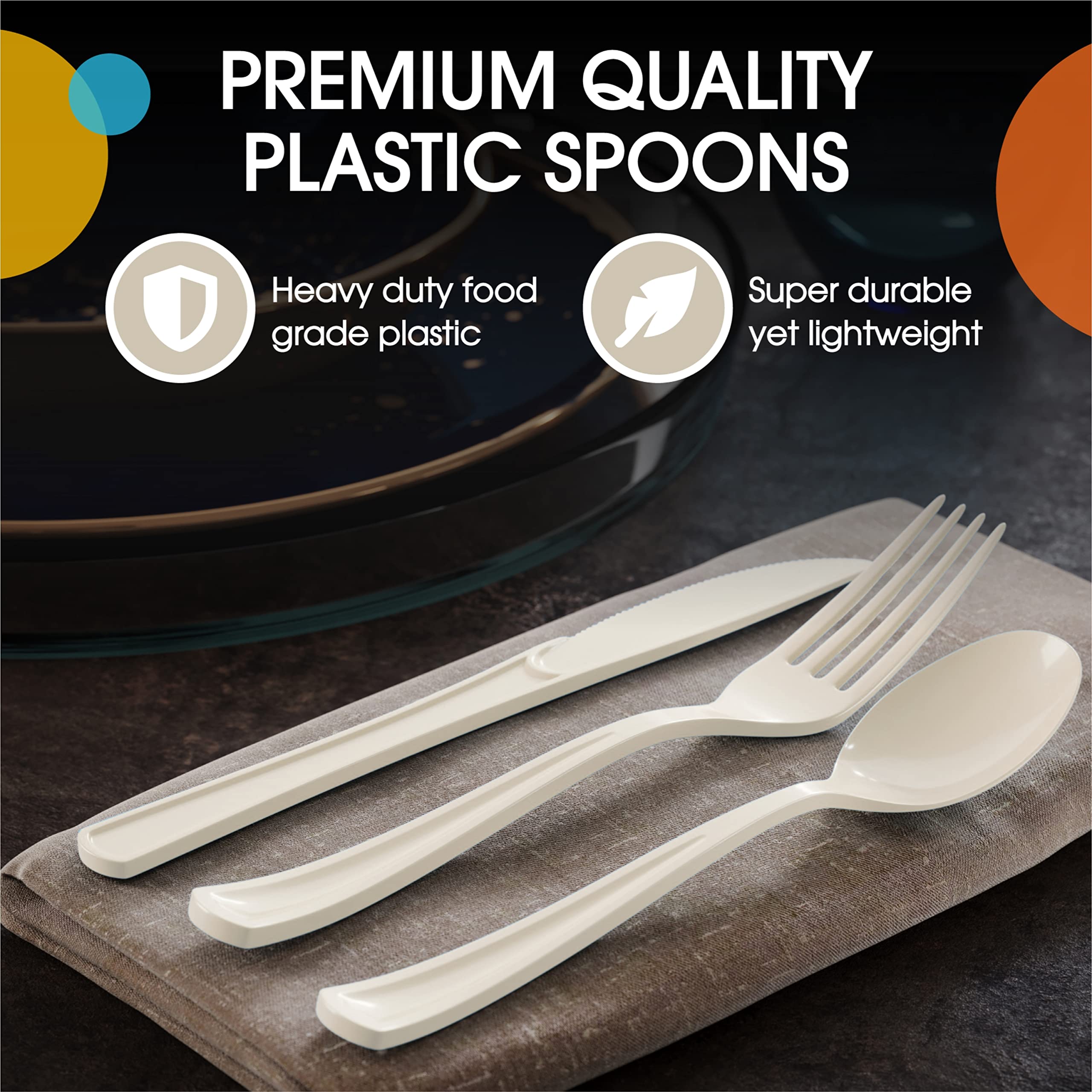 Heavy Duty Ivory Plastic Spoons | 50 Count