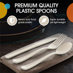 Heavy Duty Ivory Plastic Spoons | 50 Count